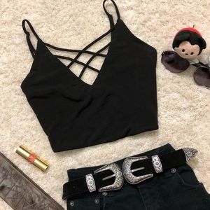Black Criss-Crossed Cropped Tank Top